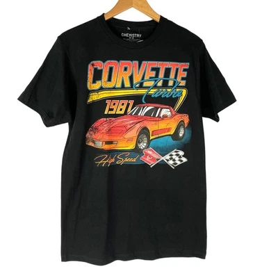 Camiseta masculina gráfica Chemistry Corvette Turbo 1981 M preta retrô automobilismo - Imagem 1 de 4
