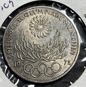 1972 Munich Germany Olympic Games  10 Mark Commem. .625 Silver - Picture 1 of 2