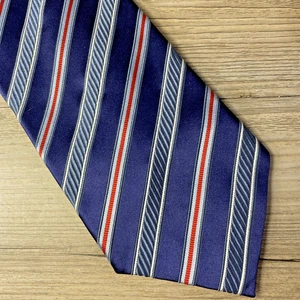 ERMENEGILDO ZEGNA Silk Blend Neck Tie ITALY Luxury STRIPED Blue/Red EUC 58” - Picture 1 of 5