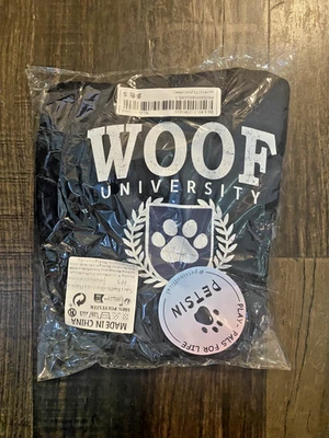 Nueva Sudadera con Capucha PETSIN Perro con Estampado de Letras Universitarias Woof, Azul Marino Foto 1 de 4
