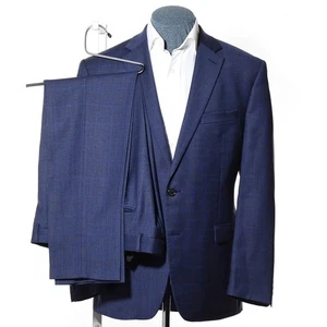 42R Lauren Ralph Lauren Blue Glen-Plaid Soft Wool 2-Piece Suit 34x30 Trousers L - Picture 1 of 15