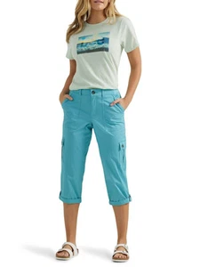 Lee Women's Ultra Lux Comfort With Flex-To-Go Cargo Capri Pant Bay Blue New NWT - Picture 1 of 7