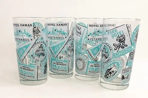 Libbey Beverage Glasses Hotels of the World Paris Monte Carlo Teal Souvenir - Picture 1 of 8