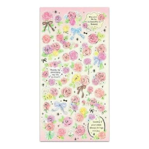 FLOWER STICKERS Craft Scrapbook Sticker Sheet Kawaii Pink Purple Floral Rose NEW - Picture 1 of 2