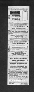 RAIL-BASEBALL EXCURSION CONNIE MACK STADIUM, TICKET STRIP WITH THREE ATTACHED - Picture 1 of 2