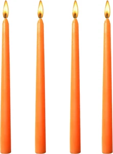 Set of 4 10-Inch Unscented Taper Candles, Orange Taper Candles for Dinner Party - Picture 1 of 12