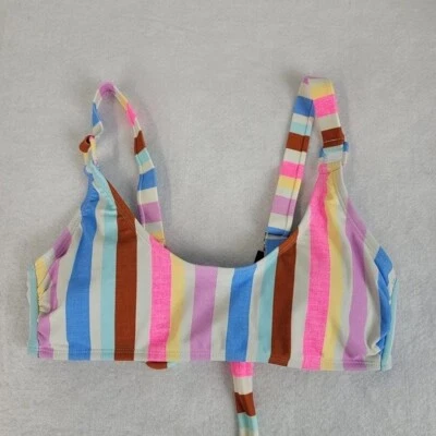 California Waves MULTI colored Juniors L Striped Brawlette Bikini Top Swim beach - Image 1 of 3