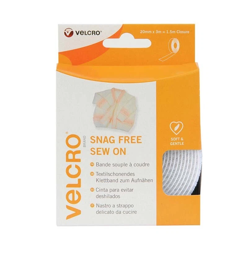 VELCRO® Brand Snag Free Sew On Tape – White 20mm x 3m Soft Fabric Fastener - Image 1 of 1