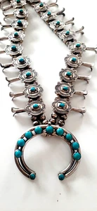 SILBER COLLIER ° Indianerschmuck ° TÜRKIS ° 925 / 000 ° NAVAJO ° Squash Blossom - Bild 1 von 19