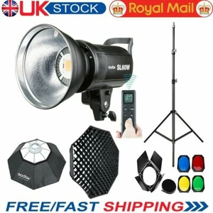 UK Godox 60W SL-60W 5600K LED Continious light With Barndoor Grid Softbox Stand - Picture 1 of 12