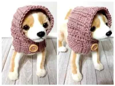 handmade crochet pet dog hood hat cat snood xs small breed sparkle rose pink new - Image 1 of 3