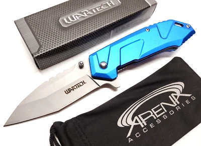 Tanto Blade All Metal Spring Assisted Pocket Knife Tip Up Carry Flipper Blue - Image 1 of 4