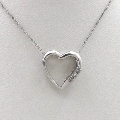 Nuevo collar colgante flotante corazón abierto diamante natural oro blanco 14k 18 pulgadas Foto 1 de 4