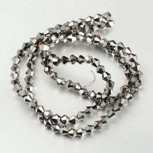 Z  Faceted Bicone Platinum Electroplate Glass Beads 5 Strands 4x4 MMJ - Picture 1 of 2