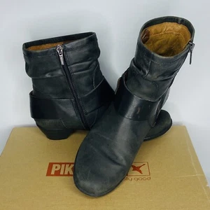 Pikolinos Buckle Black Leather Ankle Boots Size 7 38 801-9532F Boxed - Picture 1 of 11