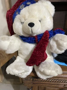 Main Joy Limited White Christmas Teddy Bear Plush 17" With Scarf 2001 - Bild 1 von 4
