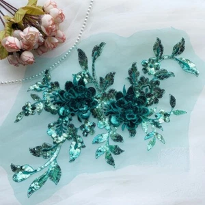 Flower Sequin Applique Patch Embroidery Lace Sewing Wedding Dress Shiny - Picture 1 of 22