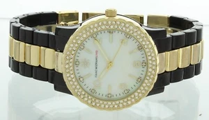 Ladies Isaac Mizrahi Live! Gold tone And Black Plastic Link Bracelet Watch GBP - Picture 1 of 6