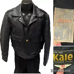 Vtg 50 60's Kale Chicago Black Motorcycle BIKER Thinsulate Leather POLICE Jacket - Picture 1 of 22