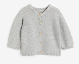 H&M Baby Knitted Cardigan Light Grey Buttoned Long Sleeved Neutral 1-2 Months - Picture 1 of 2