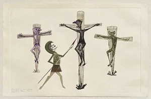 GUILLERMO SILVA SANTAMARIA Print Surreal Signed #22 1961 Crucifiction Christ - Picture 1 of 12