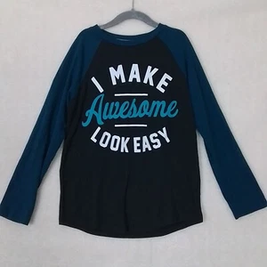 Old Navy Boys T-Shirt Sz M Gray Teal Long Sleeve Raglan Tee Cotton Blend - Picture 1 of 10