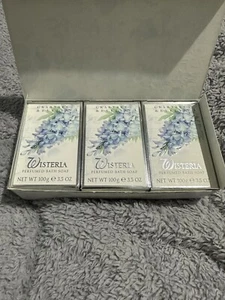 CRABTREE & EVELYN WISTERIA BOXED SOAPS 3 X 100g FULL SIZE BARS Box Has Marks - Picture 1 of 6