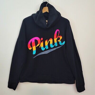 Victorias Secret PINK M Cowl Neck Pullover Sweatshirt Sweater Black Multicolor • 34.99€