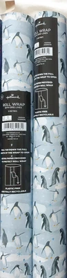 2 x 3m rolls Hallmark Christmas light blue wrapping paper - penguins - Image 1 of 4