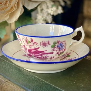 Antique ‘Sunderland’ Tea Cup & Saucer Victorian or Georgian Pink Copper Lustre - Picture 1 of 9