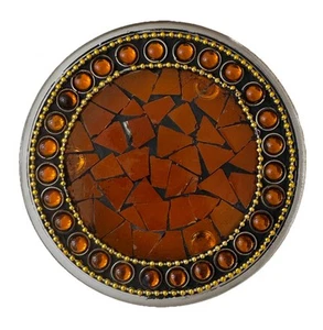 Ancienne plaque à bougie en verre transparent rond marron/orange - Photo 1/4