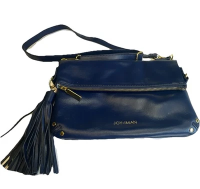 Bolso plegable de cuero elegante con borla JOY & IMAN en azul marino Foto 1 de 4
