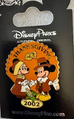 Disney Pin 17862 DLR Cast Member Thanksgiving 2002 Mickey & Minnie Pilgrims - Image 1 of 2