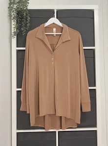 Marla Wynne Tunic Top Size XL Camel Beige Stretchy Jersey Relaxed Minimalist - Picture 1 of 7