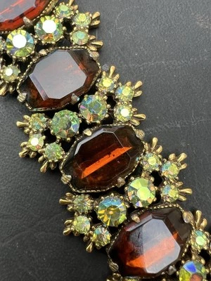 Amber Aurora Borealis Crystal Bracelet 7" Vintage Unsigned Foto 1 de 4