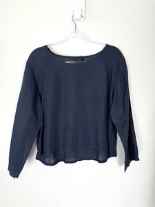 Bella Amore Italy 100% Linen Top Women’s XS/  Small Navy Blue Lagenlook Boxy - Picture 1 of 7