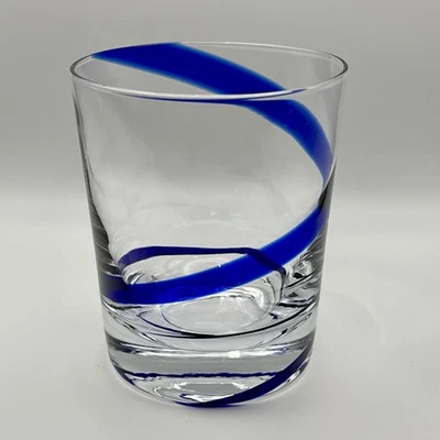 Pier 1 Swirline Cobalt Blue Double Old Fashioned/Whiskey Glass Barware 12 oz - Image 1 of 4