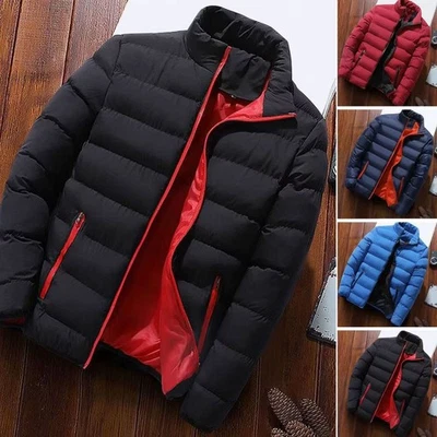 Mens Winter Warm Quilted Parka Down Jacket Padded Bubble Puffer Zipper Coats - Image 1 of 4