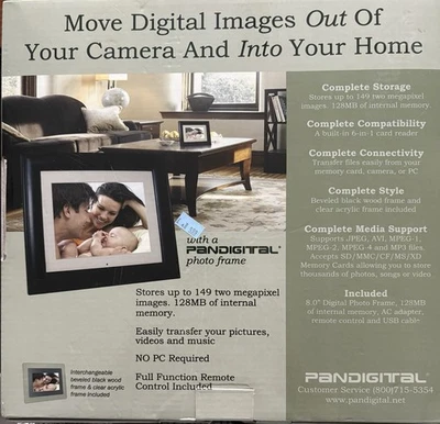 Digital Photo Frame 8 inch LCD Pandigital PAN80-2 - Brand New In Opened Box - Image 1 of 2