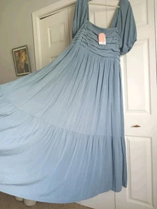 NWT Arula dress maxi blue smocked ruffle puff s/s pockets FLOWY 3x TALL PLUS - Picture 1 of 15