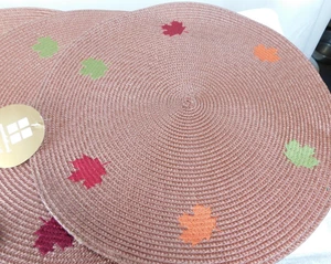 Set of 4 Essential Home Placemats Taupe w/Multi Color Fall Leafs Round 14" - Picture 1 of 3