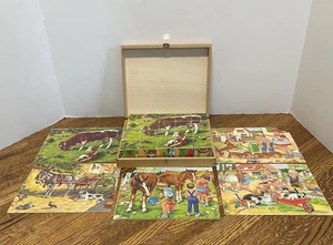 Vintage Wooden Cube Picture Puzzle Bilderbaukasten Holzwurfel Collector 6 Images - Picture 1 of 10