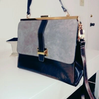 Bolsa de mão Gianni bini 11x10 couro cinza espelho - Imagem 1 de 4