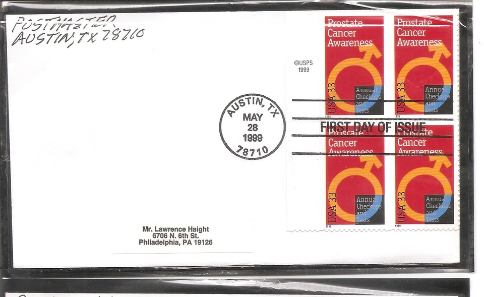 US SC #  3315 Prostate Cancer Awareness  FDC . Uncacheted - Image 1 of 1