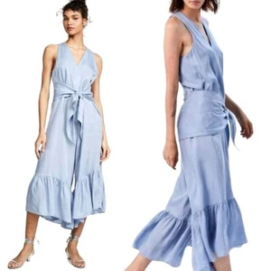Tibi Jumpsuit Damen 4 blau Bindegürtel ärmellos Boho Cottagecore Rüschensaum - Bild 1 von 11