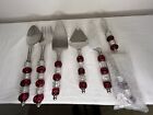 Pampered Chef Red/White Beaded 8 Piece Serving Set RETIRED Cheese/Pie Knife Pie
