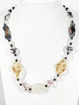 Collar de cuentas negras de vidrio torcido dicroico único costero playa 18,5" - 23,5" Foto 1 de 4