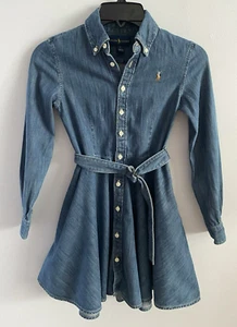 Ralph Lauren Girls Belted Cotton Denim Shirtdress Indigo Blue Size 8 - Picture 1 of 5