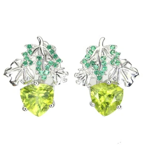 925 Sterling Silver Earrings Trilliant Peridot Simulated Cz Gemstone Jewelry - Picture 1 of 10