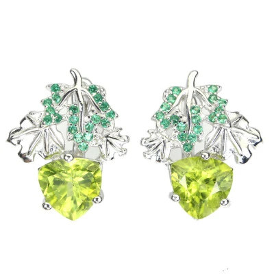 925 Sterling Silver Earrings Trilliant Peridot Simulated Cz Gemstone Jewelry - Image 1 of 4